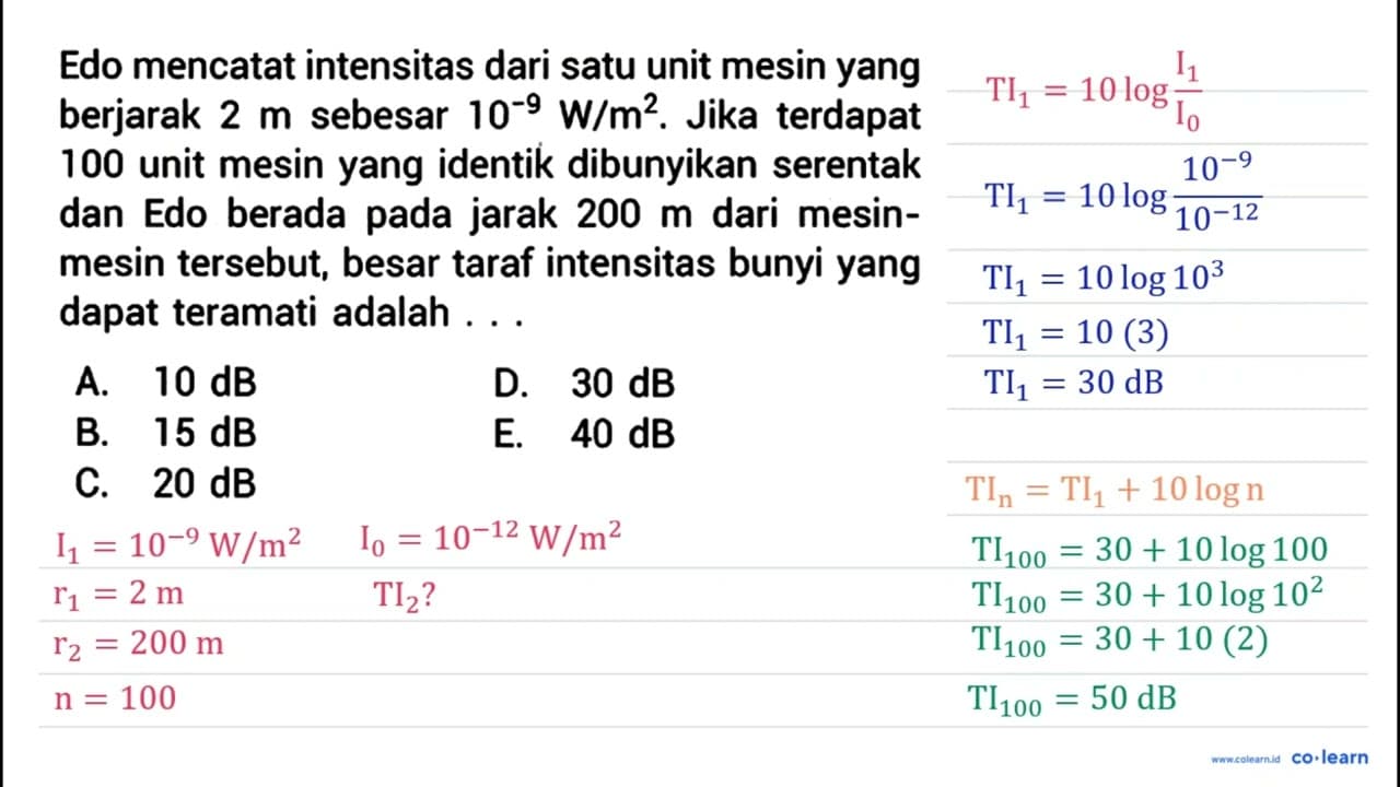 Edo mencatat intensitas dari satu unit mesin yang berjarak