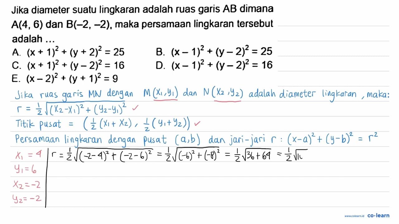 Jika diameter suatu lingkaran adalah ruas garis AB dimana