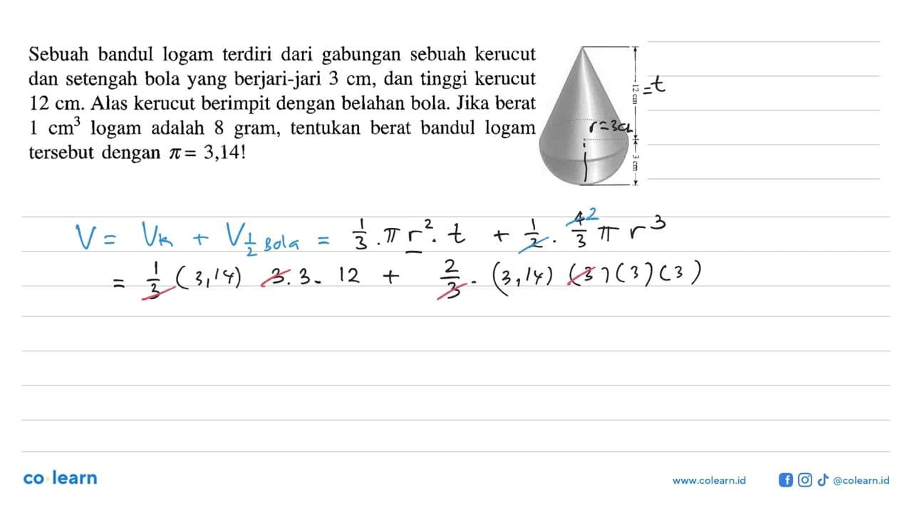 Sebuah bandul logam terdiri dari gabungan sebuah kerucut