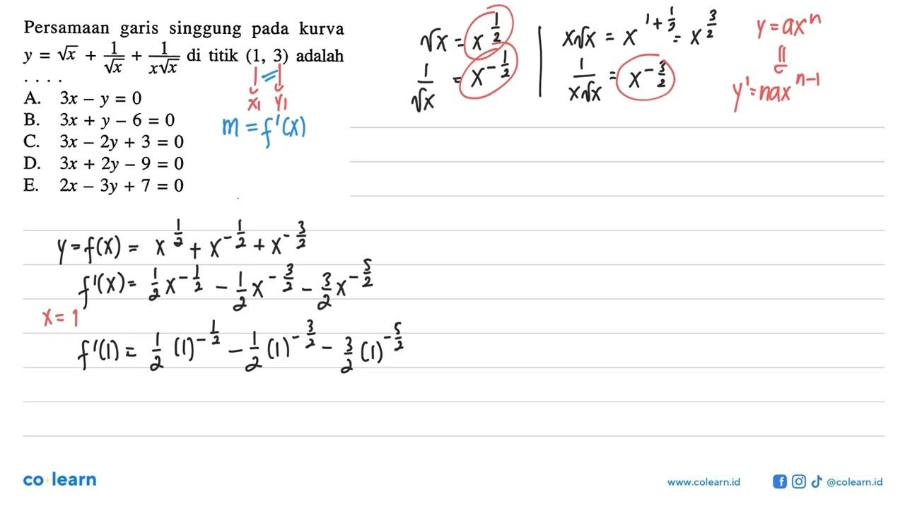 Persamaan garis singgung pada kurva y=akar(x)+(1/