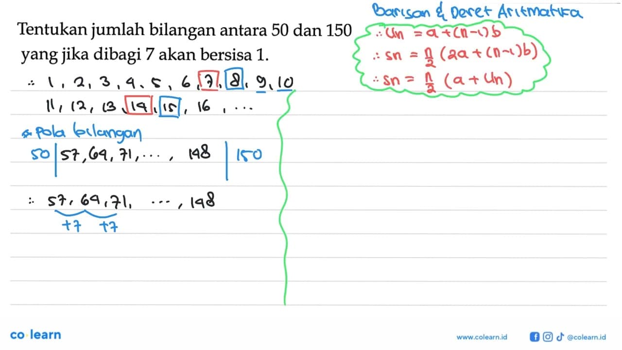 Tentukan jumlah bilangan antara 50 dan 150 yang jika dibagi