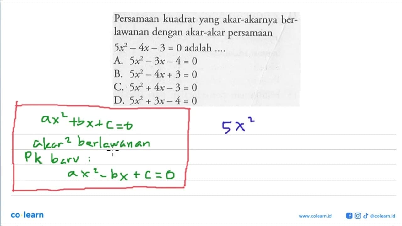 Persamaan kuadrat yang akar-akarnya berlawanan dengan