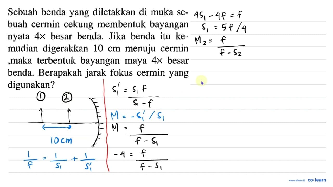 Sebuah benda yang diletakkan di muka sebuah cermin cekung