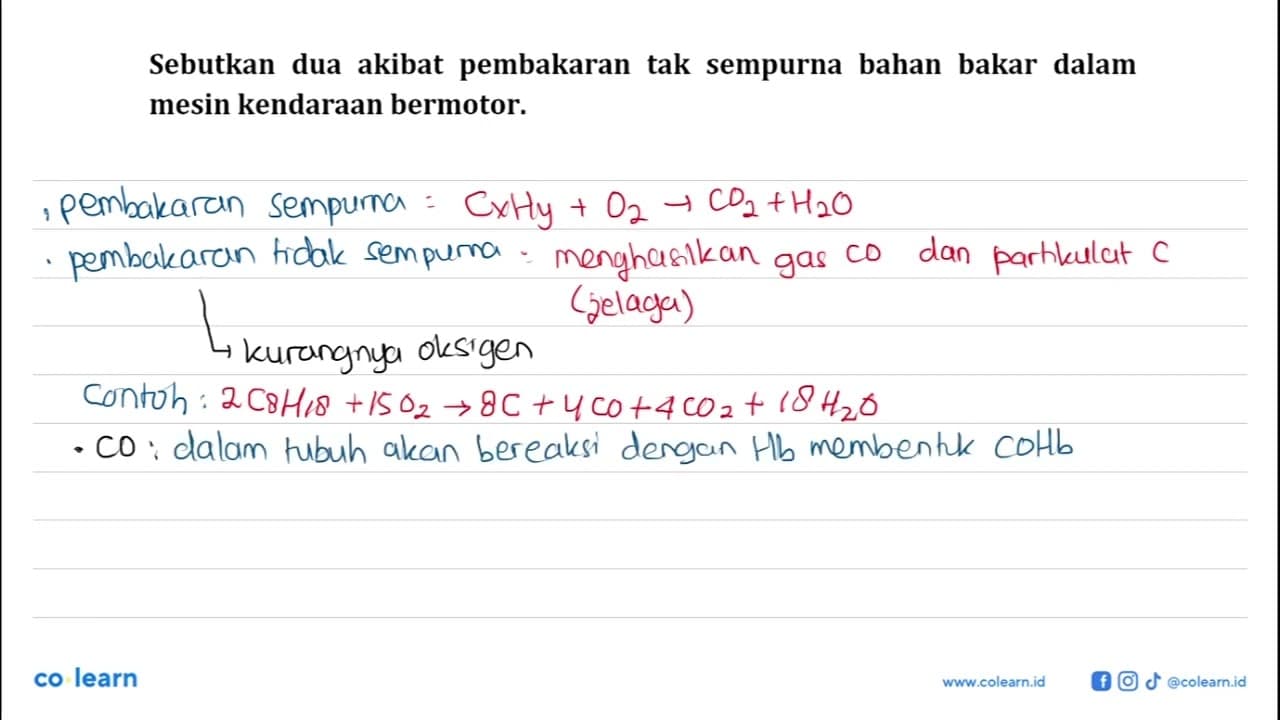 Sebutkan dua akibat pembakaran tak sempurna bahan bakar