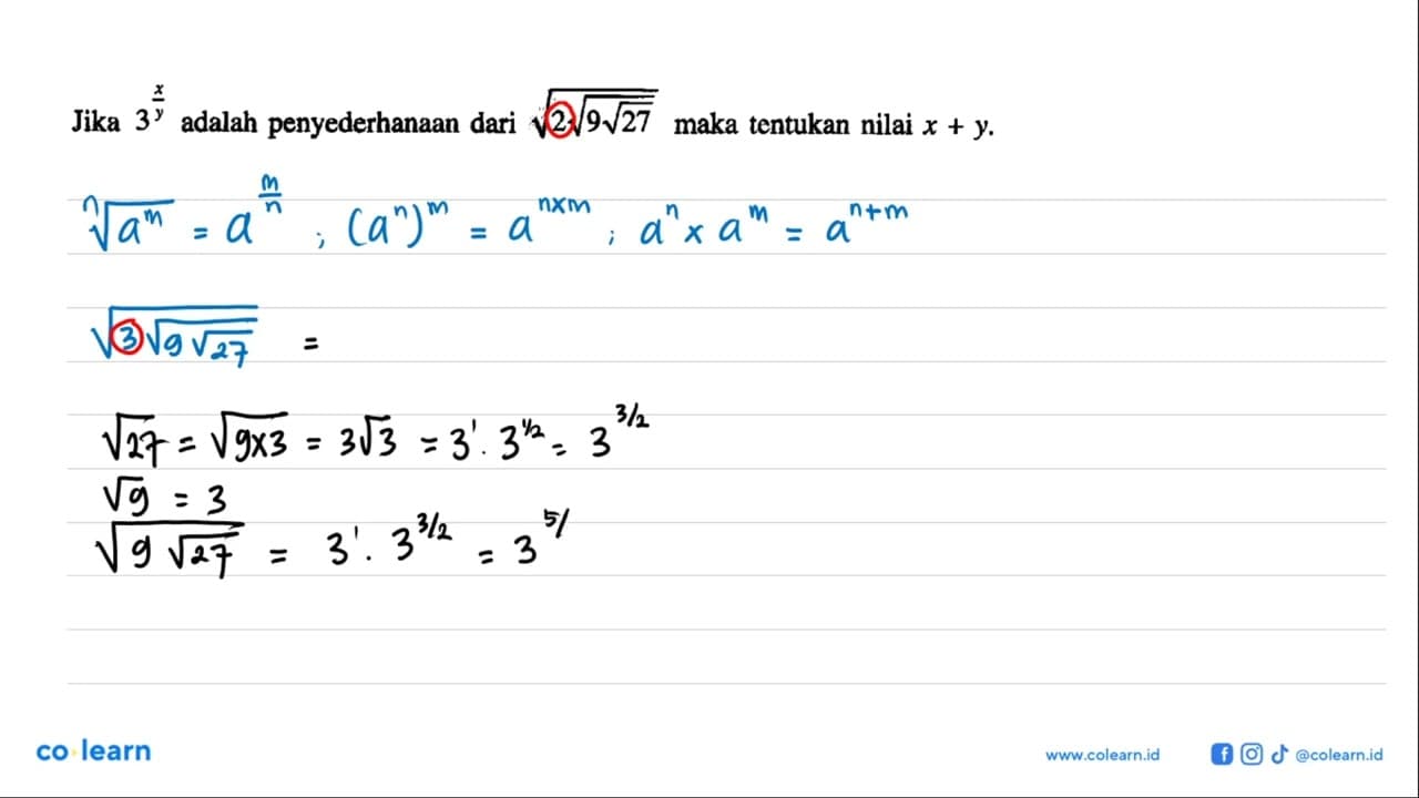 x Jika 3^(x/y) adalah penyederhanaan dari