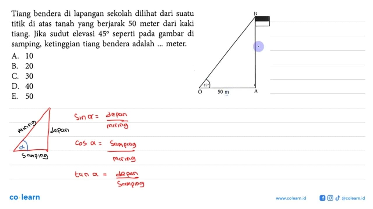 Tiang bendera di lapangan sekolah dilihat dari suatu titik