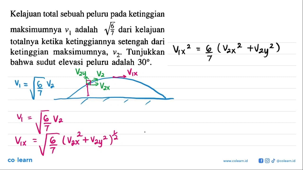 Kelajuan total sebuah peluru pada ketinggian maksimumnya v1