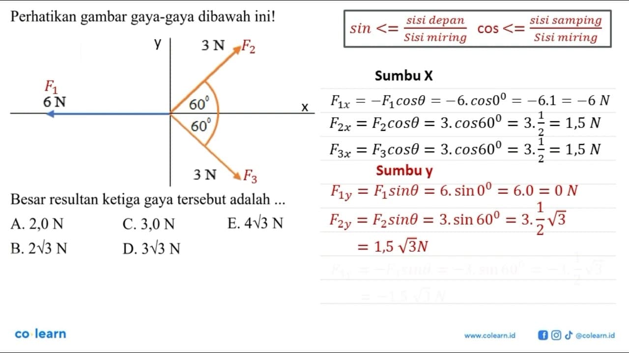 Perhatikan gambar gaya-gaya dibawah ini! 6 N 3N 60 60 3 N