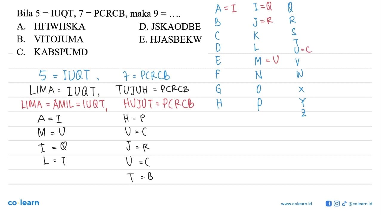 Bila 5=IUQT, 7=PCRCB, maka 9=...