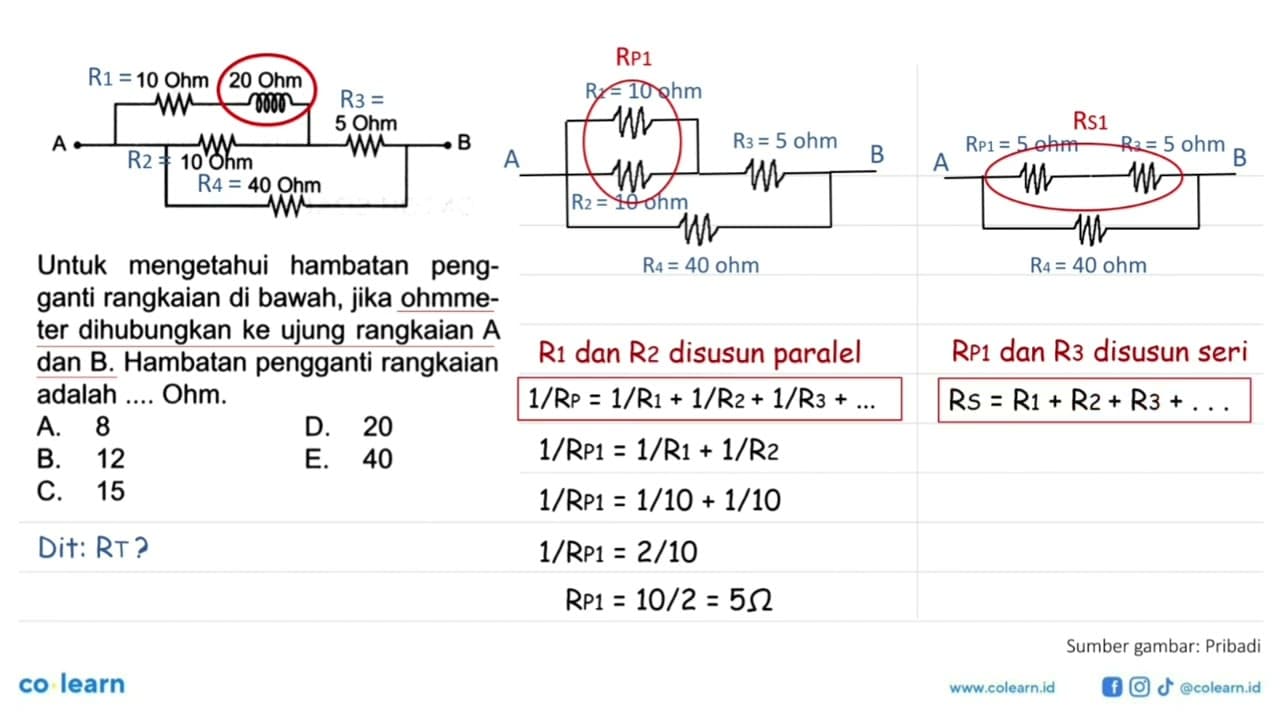 Untuk mengetahui hambatan pengganti rangkaian di bawah,