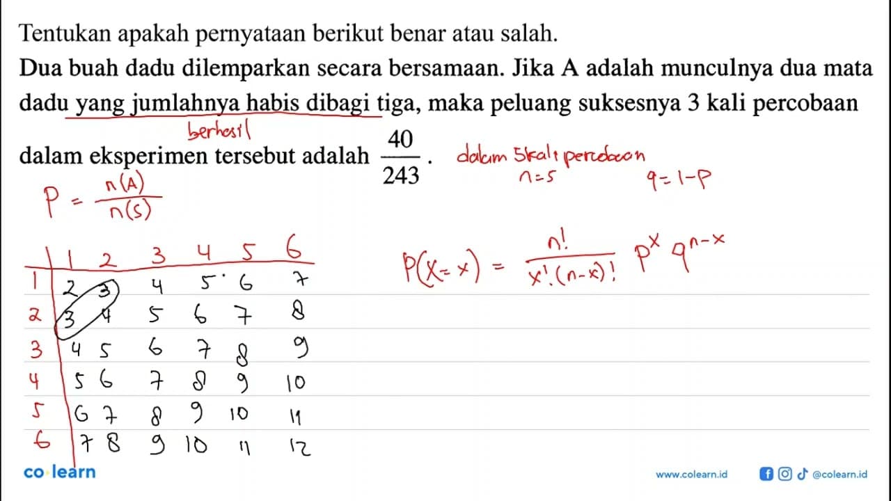 Tentukan apakah pernyataan berikut benar atau salah. Dua