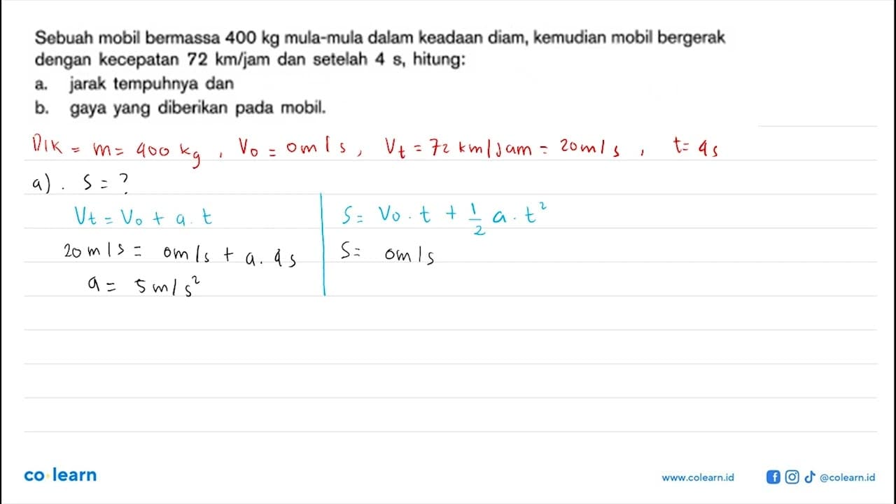 Sebuah mobil bermassa 400 kg mula-mula dalam keadaan diam,