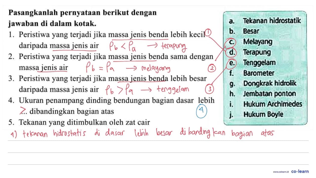 Pasangkanlah pernyataan berikut dengan jawaban di dalam