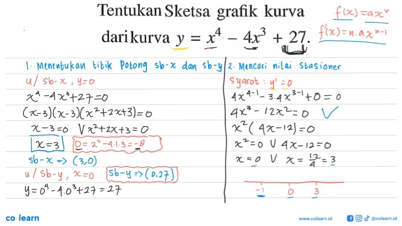 Tentukan Sketsa grafik kurva dari kurva y=x^4-4x^3+27