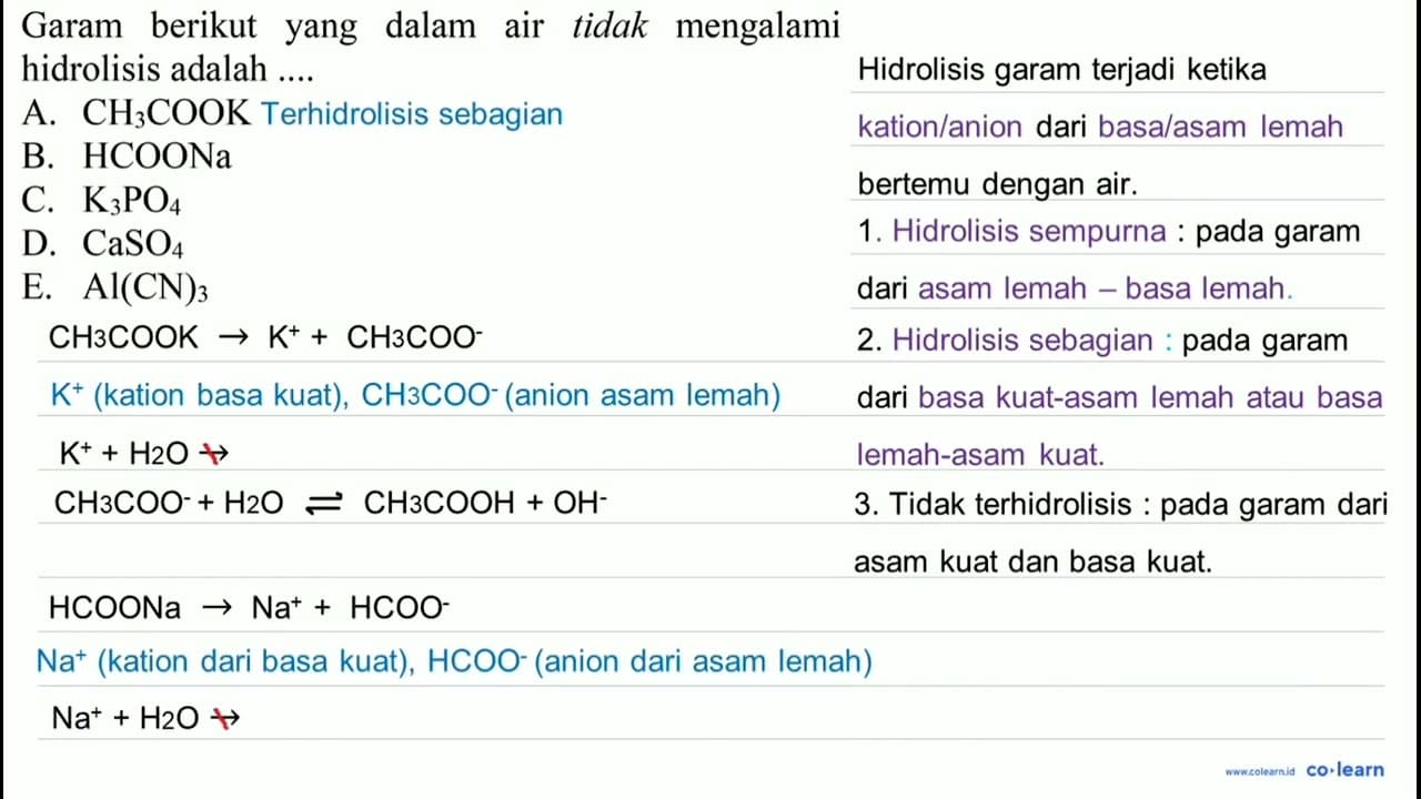 Garam berikut yang dalam air tidak mengalami hidrolisis