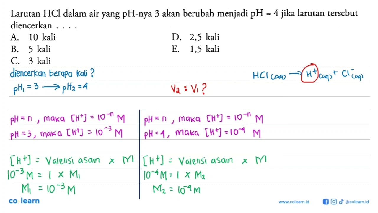 Larutan HCl dalam air yang pH-nya 3 akan berubah menjadi