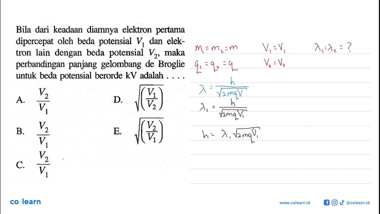 Bila dari keadaan diamnya elektron pertama dipercepat oleh