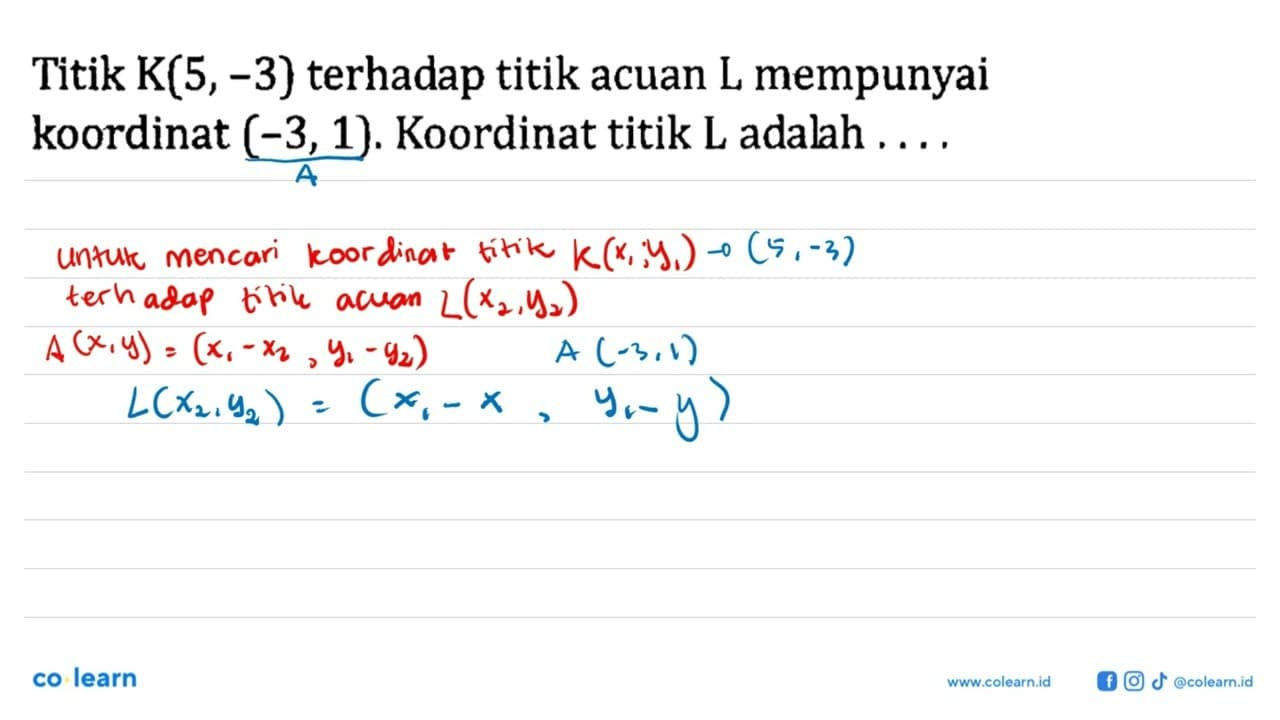 Titik K(5, -3) terhadap titik acuan L mempunyai koordinat