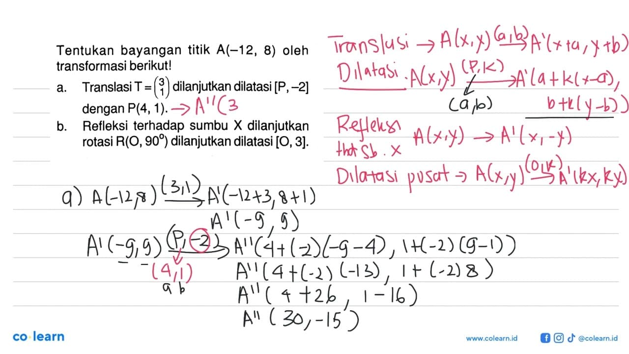 Tentukan bayangan titik A(-12, 8) oleh transformasi