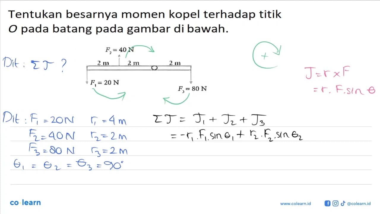 Tentukan besarnya momen kopel terhadap titik O batang pada