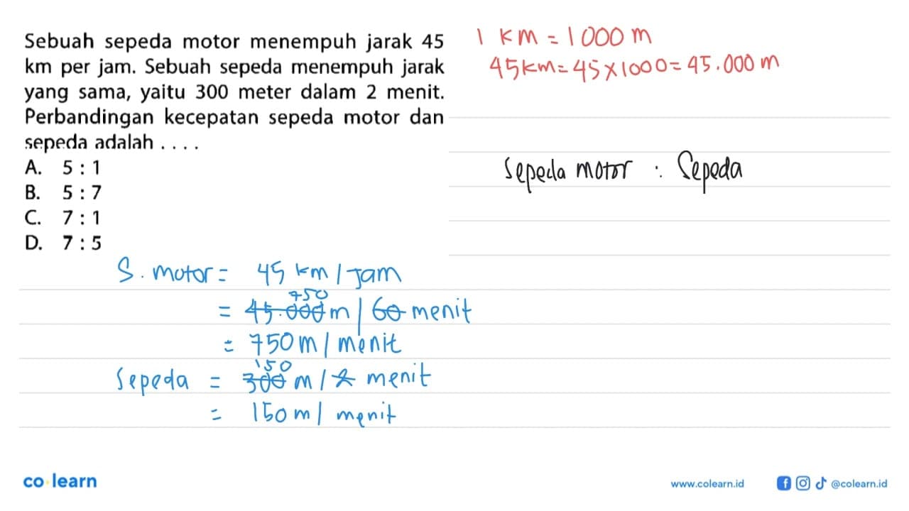 Sebuah sepeda motor menempuh jarak 45 km per jam. Sebuah