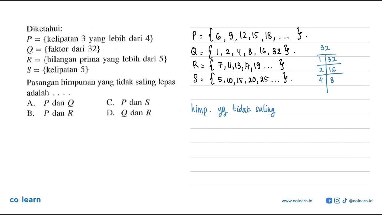 Diketahui: P = {kelipatan 3 yang lebih dari 4} Q = {faktor