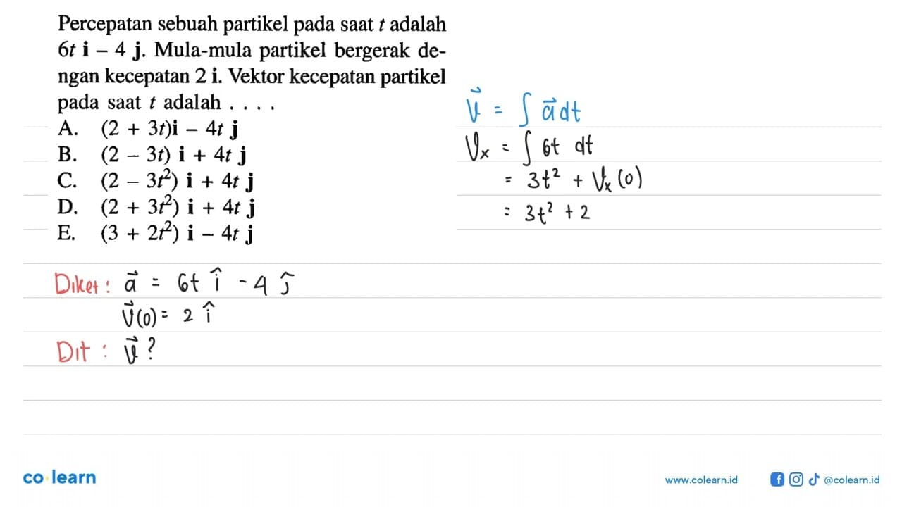 Percepatan sebuah partikel pada saat t adalah 6 t i-4 j .