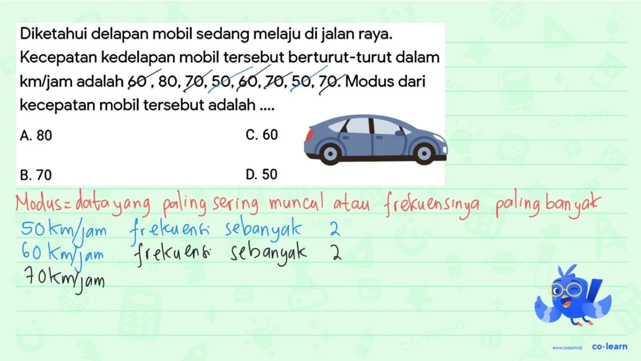 Diketahui delapan mobil sedang melaju di jalan raya.