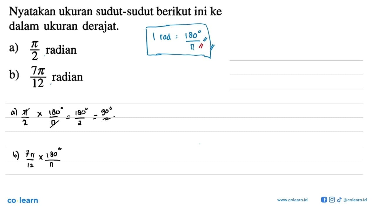 Nyatakan ukuran sudut-sudut berikut ini ke dalam ukuran