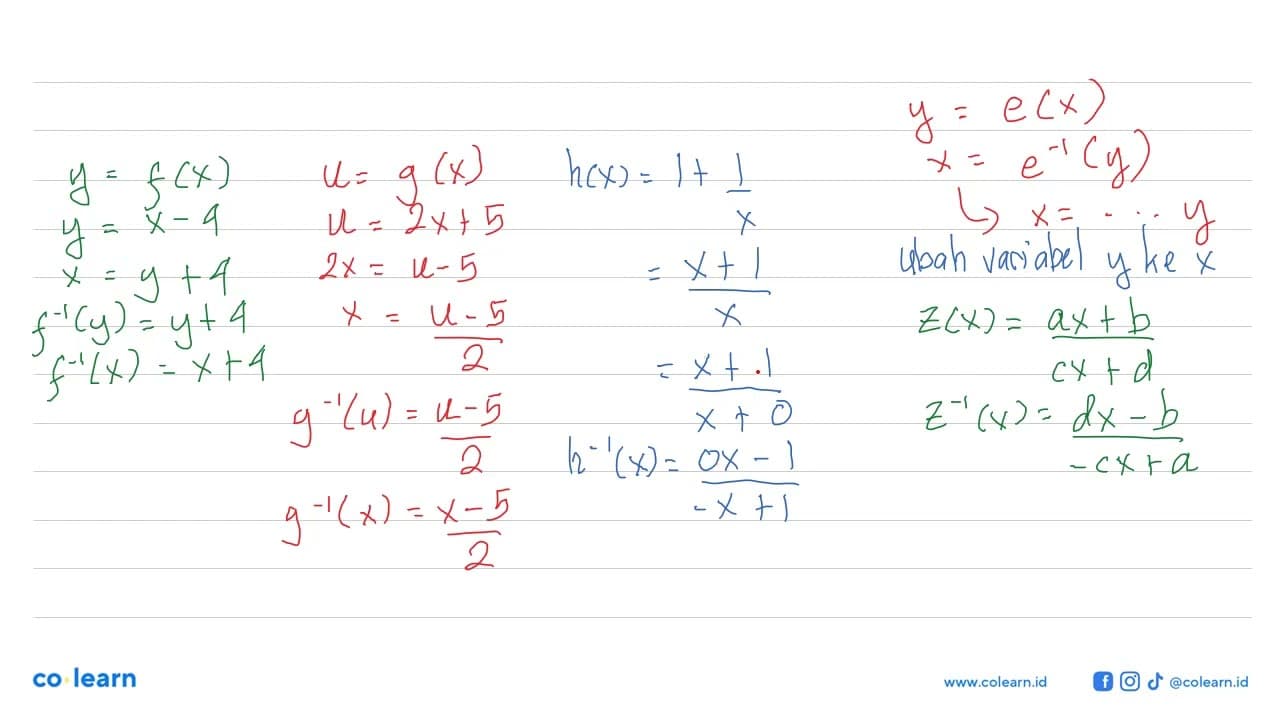 Diketahui fungsi-fungsi f(x)=x-4, g(x)=2x+5 , dan