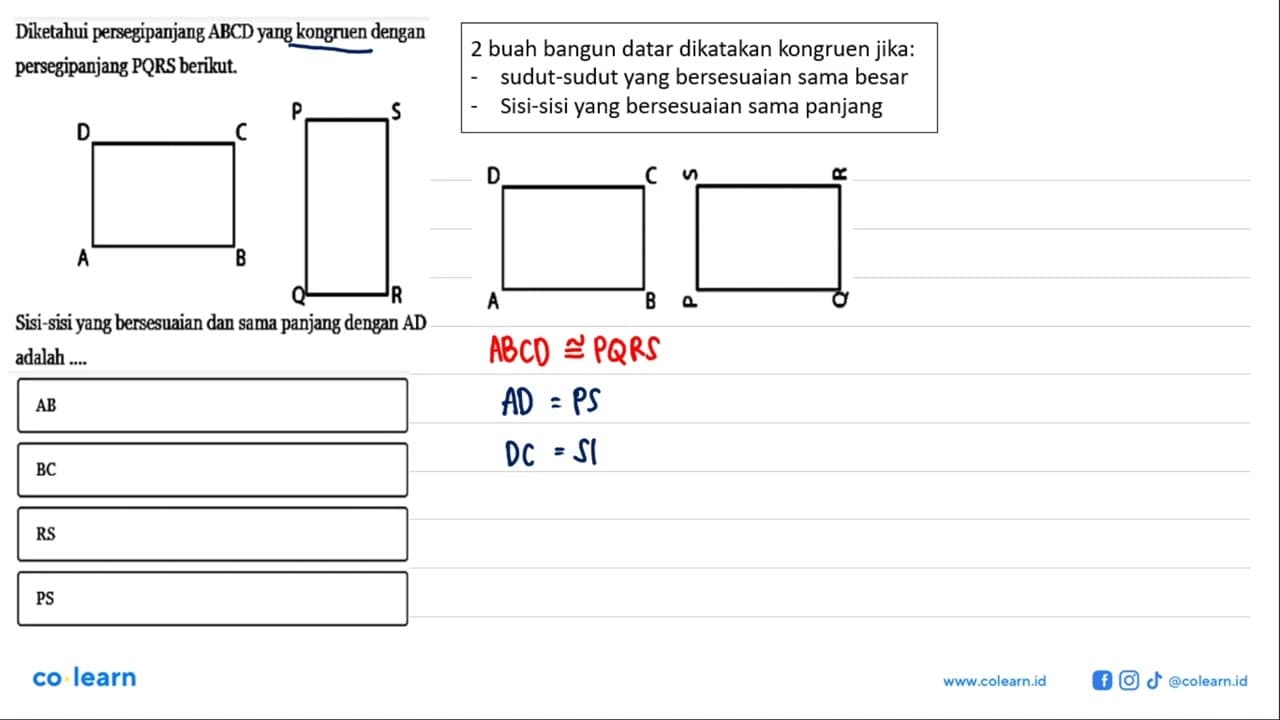 Diketahui persegipanjang ABCD yang kongruen dengan