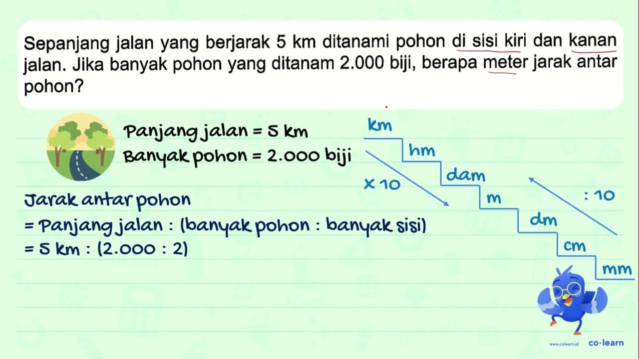 Sepanjang jalan yang berjarak 5 km ditanami pohon di sisi