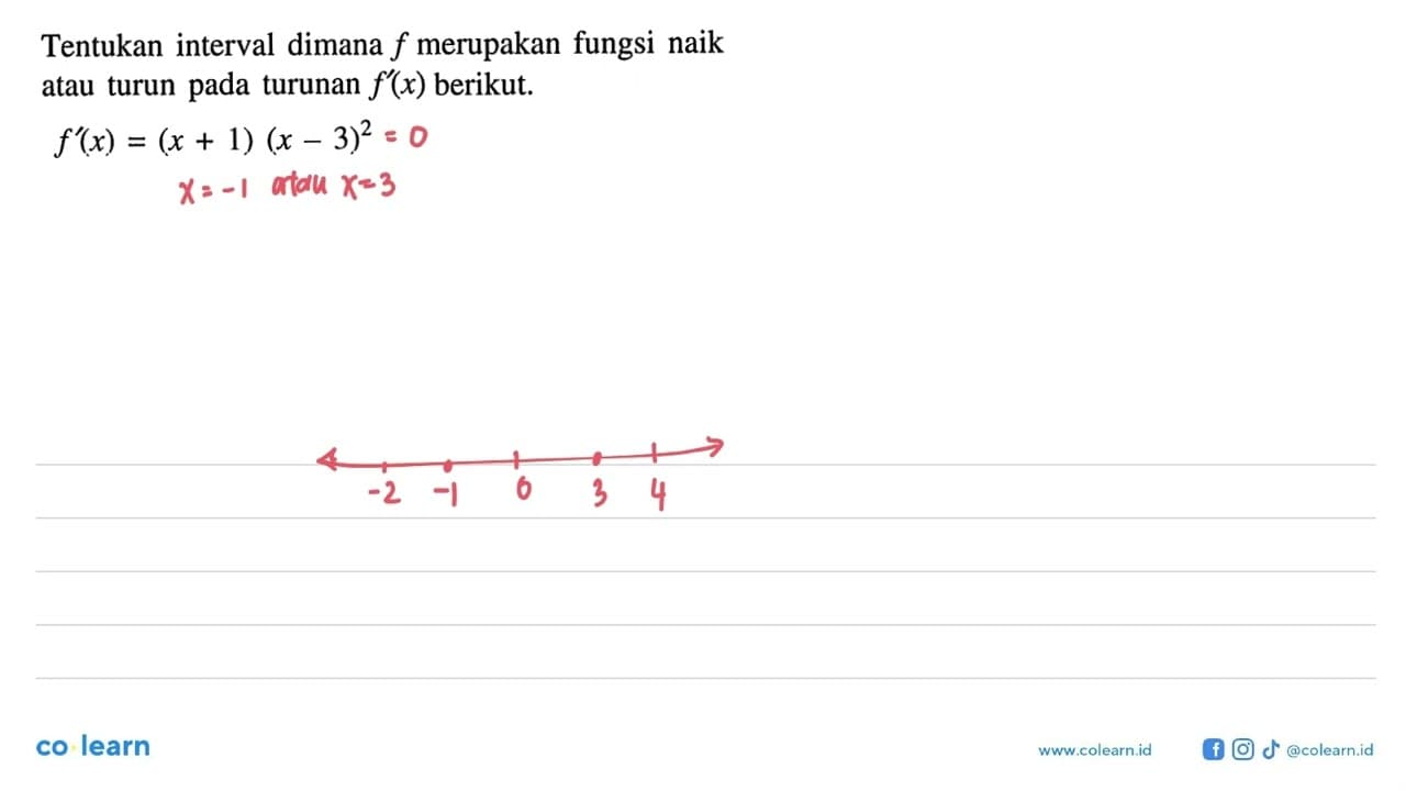 Tentukan interval dimana f merupakan fungsi naik atau turun