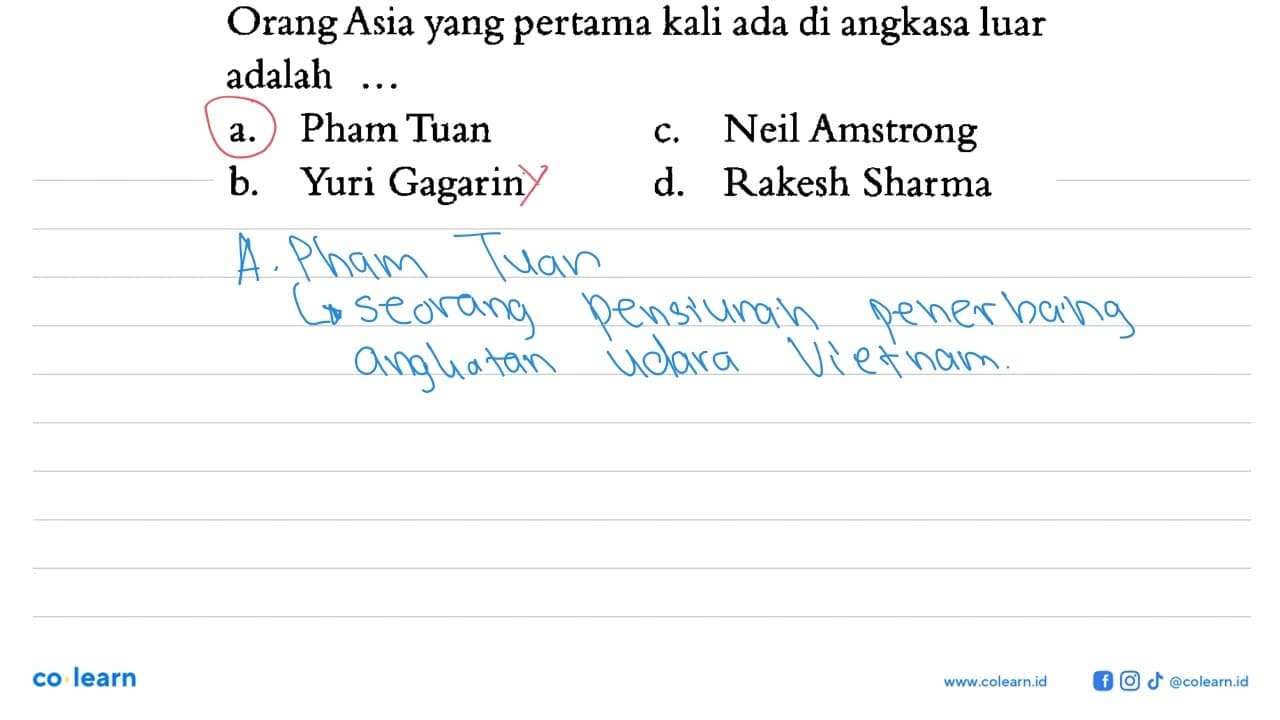 Orang Asia yang pertama kali ada di angkasa luar adalah ...