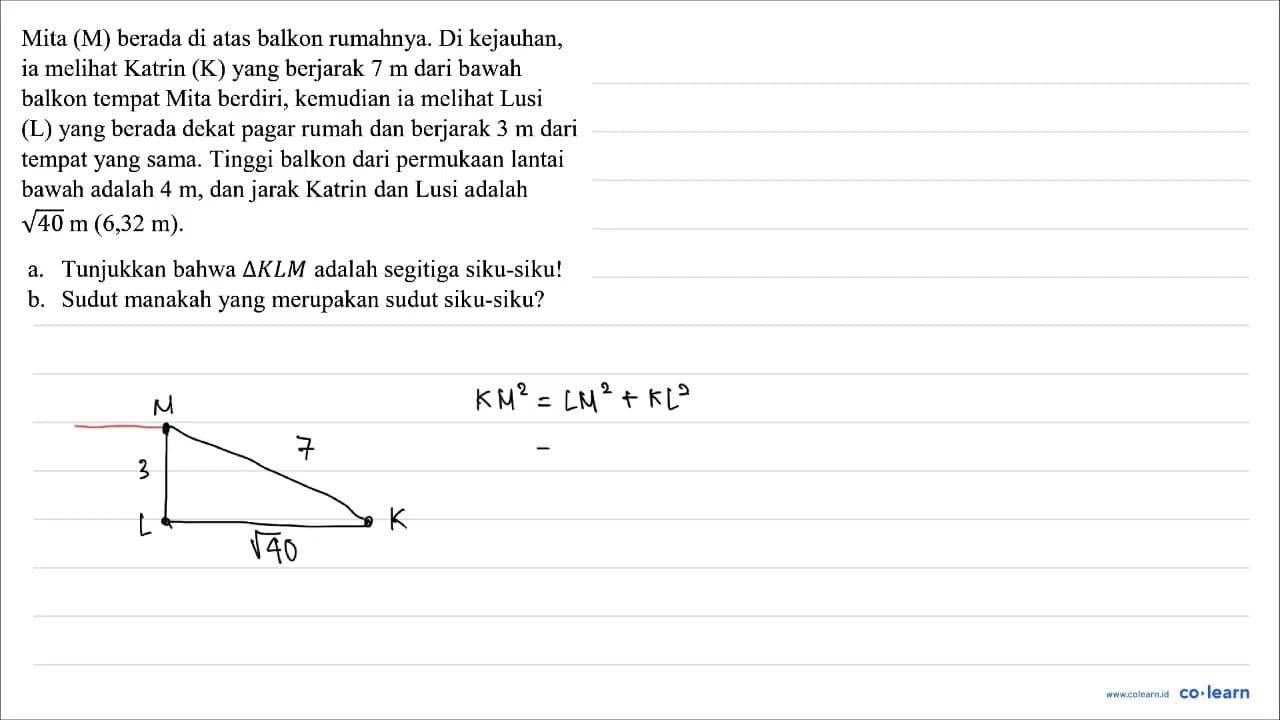 Mita (M) berada di atas balkon rumahnya. Di kejauhan, ia