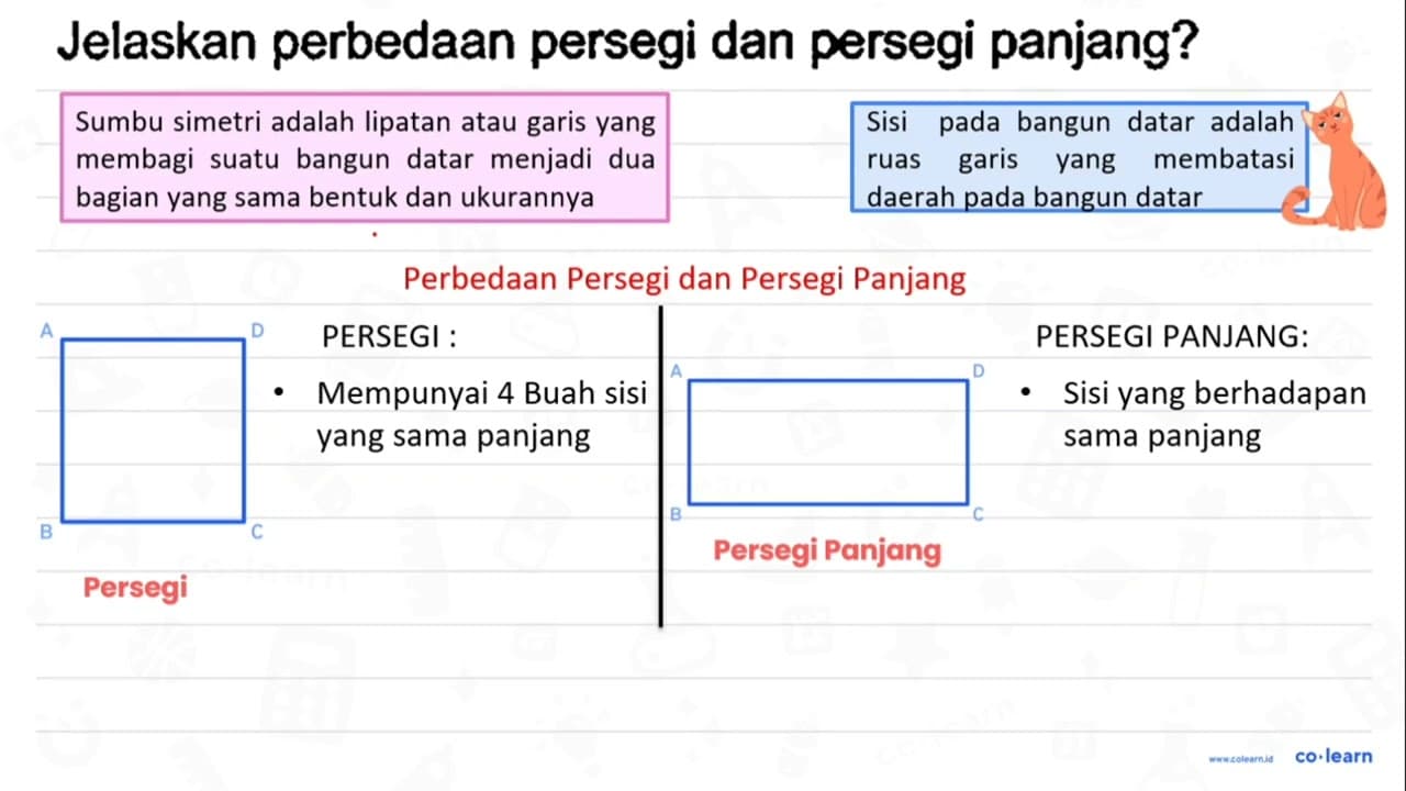 Jelaskan perbedaan persegi dan persegi panjang?