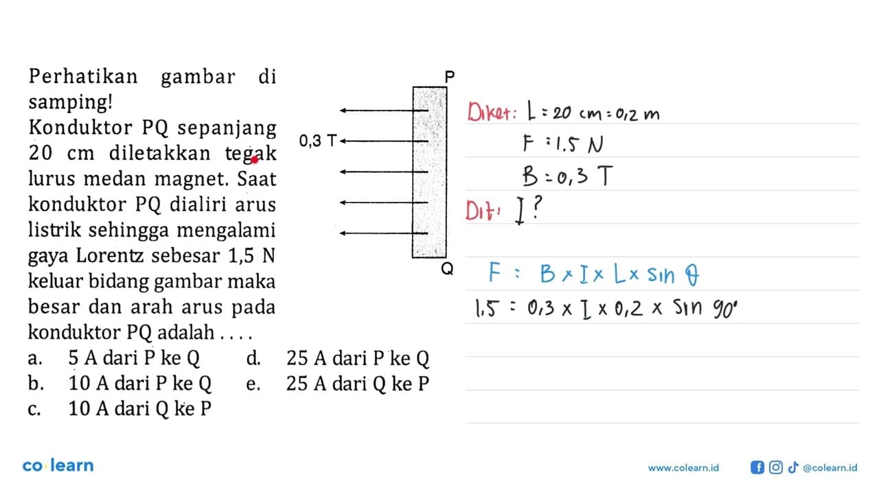 Perhatikan gambar di samping! P 0,3 T QKonduktor PQ