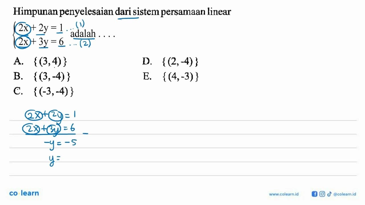 Himpunan penyelesaian dari sistem persamaan linear 2x+2y=1