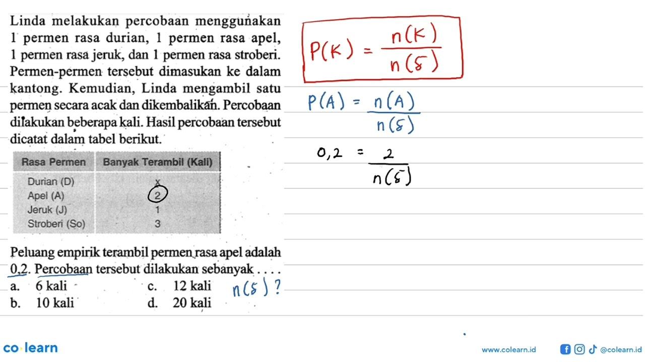 Linda melakukan percobaan mengguńakan 1 permen rasa durian,