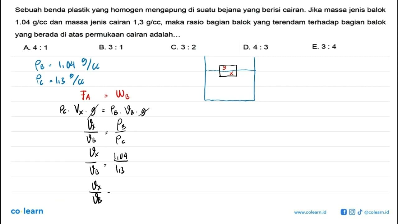 Sebuah benda plastik yang homogen mengapung di suatu bejana