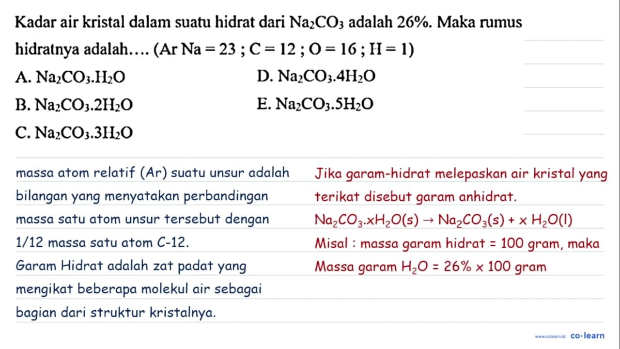 Kadar air kristal dalam suatu hidrat dari Na_(2) CO_(3)