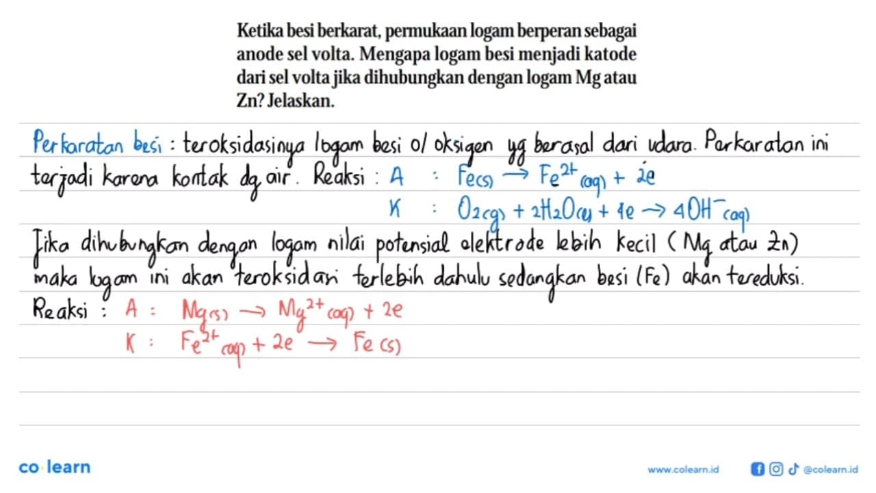 Ketika besi berkarat, permukaan logam berperan sebagai