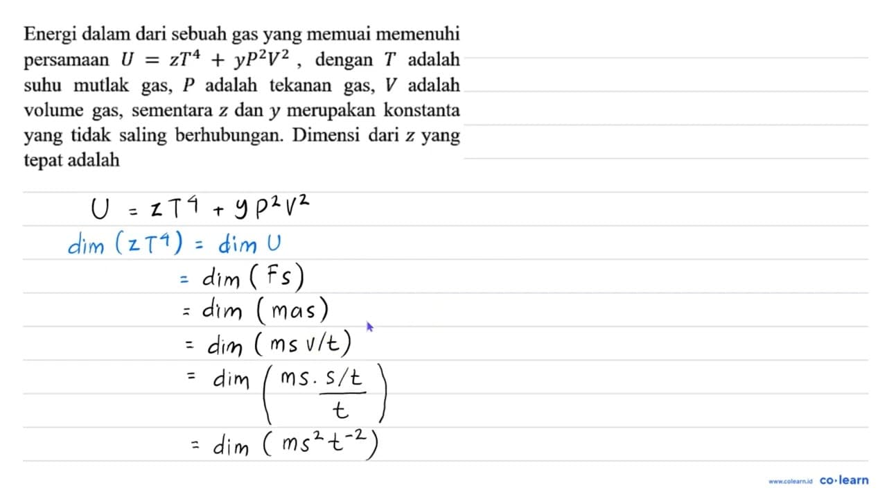 Energi dalam dari sebuah gas yang memuai memenuhi persamaan