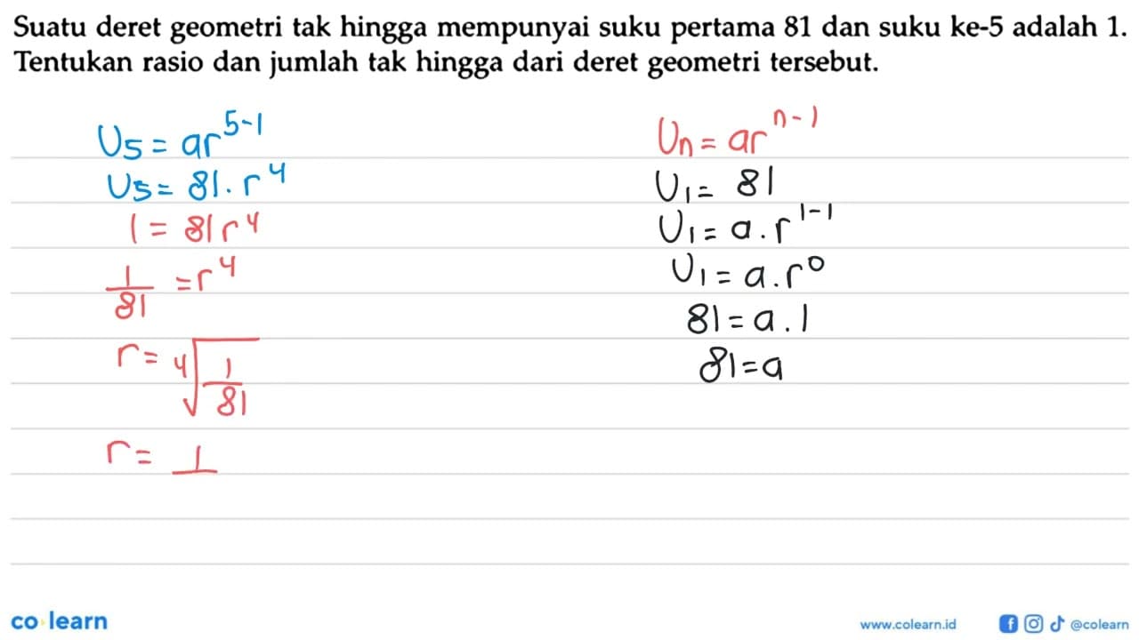 Suatu deret geometri tak hingga mempunyai suku pertama 81