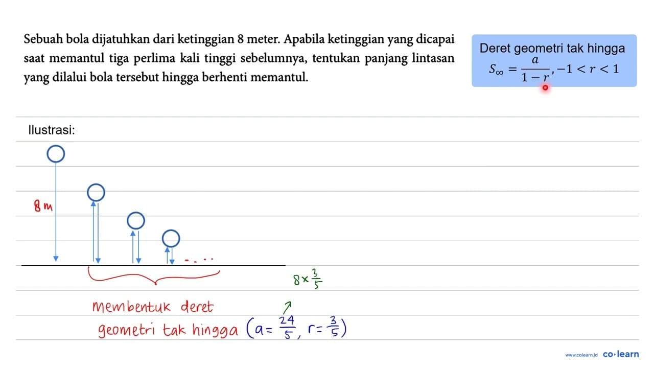Sebuah bola dijatuhkan dari ketinggian 8 meter. Apabila