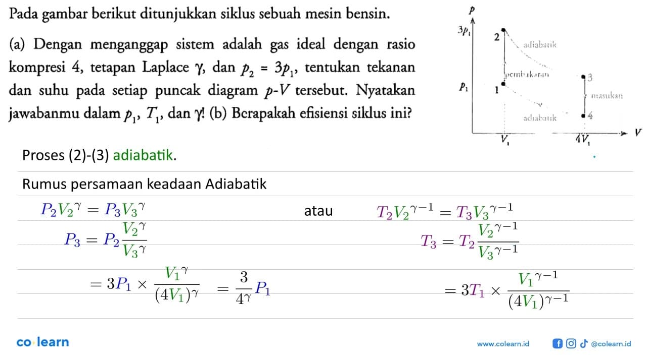 Pada gambar berikut ditunjukkan siklus sebuah mesin bensin.