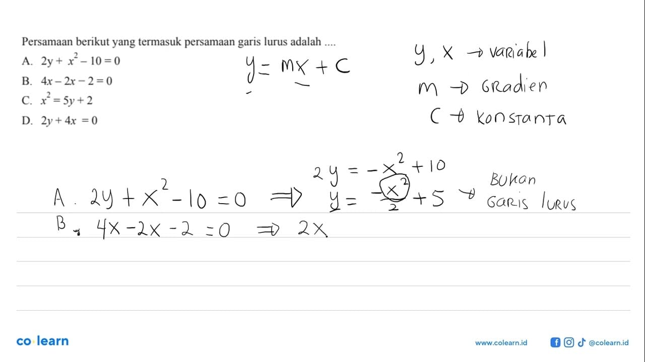 Persamaan berikut yang termasuk persamaan garis lurus