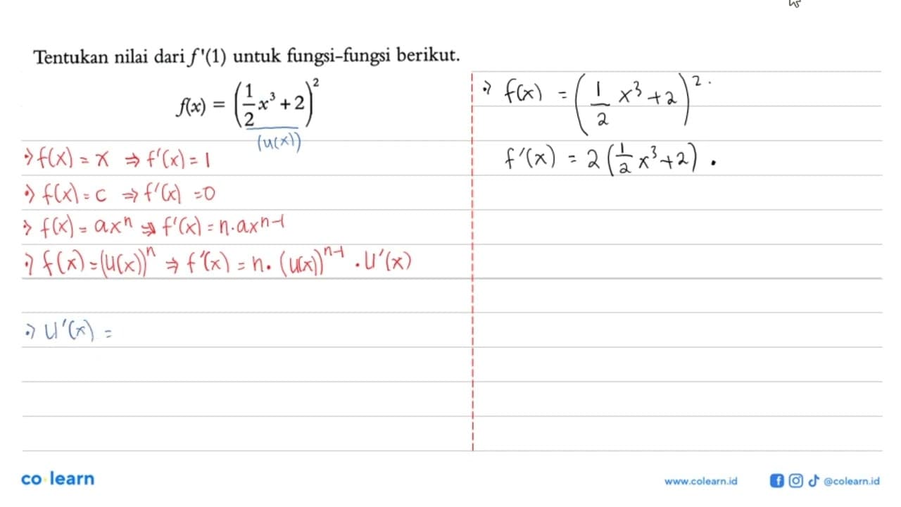 Tentukan nilai dari f'(1) untuk fungsi-fungsi