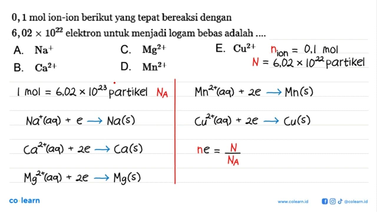 0,1 mol ion-ion berikut yang tepat bereaksi dengan 6,02 x