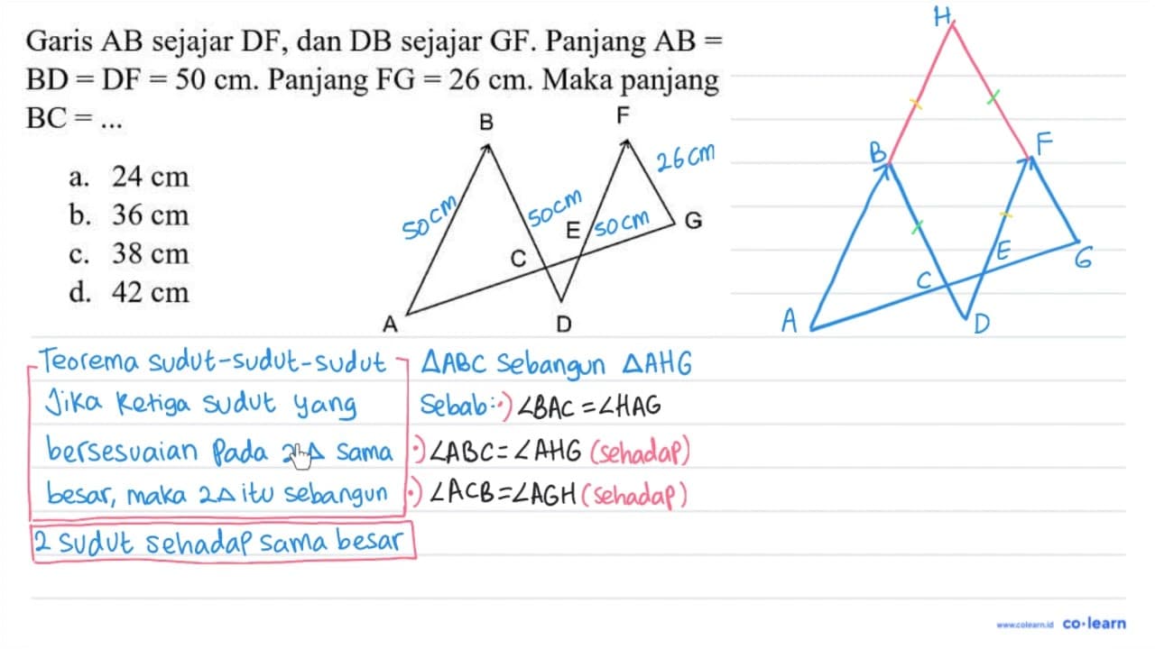 Garis AB sejajar DF, dan DB sejajar GF. Panjang AB =